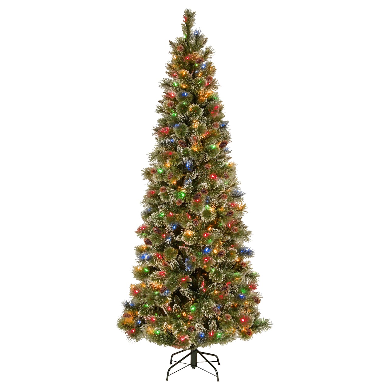 7ft. Pre-Lit Glistening Pine Pencil Slim Artificial Christmas Tree, Multicolor Lights